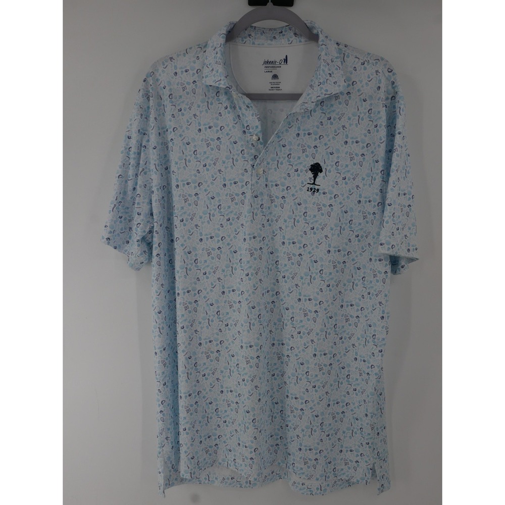Johnnie-O Polo Shirt Blue Tacos Y Tequila Print Performance Golf UPF 50+ Men's L